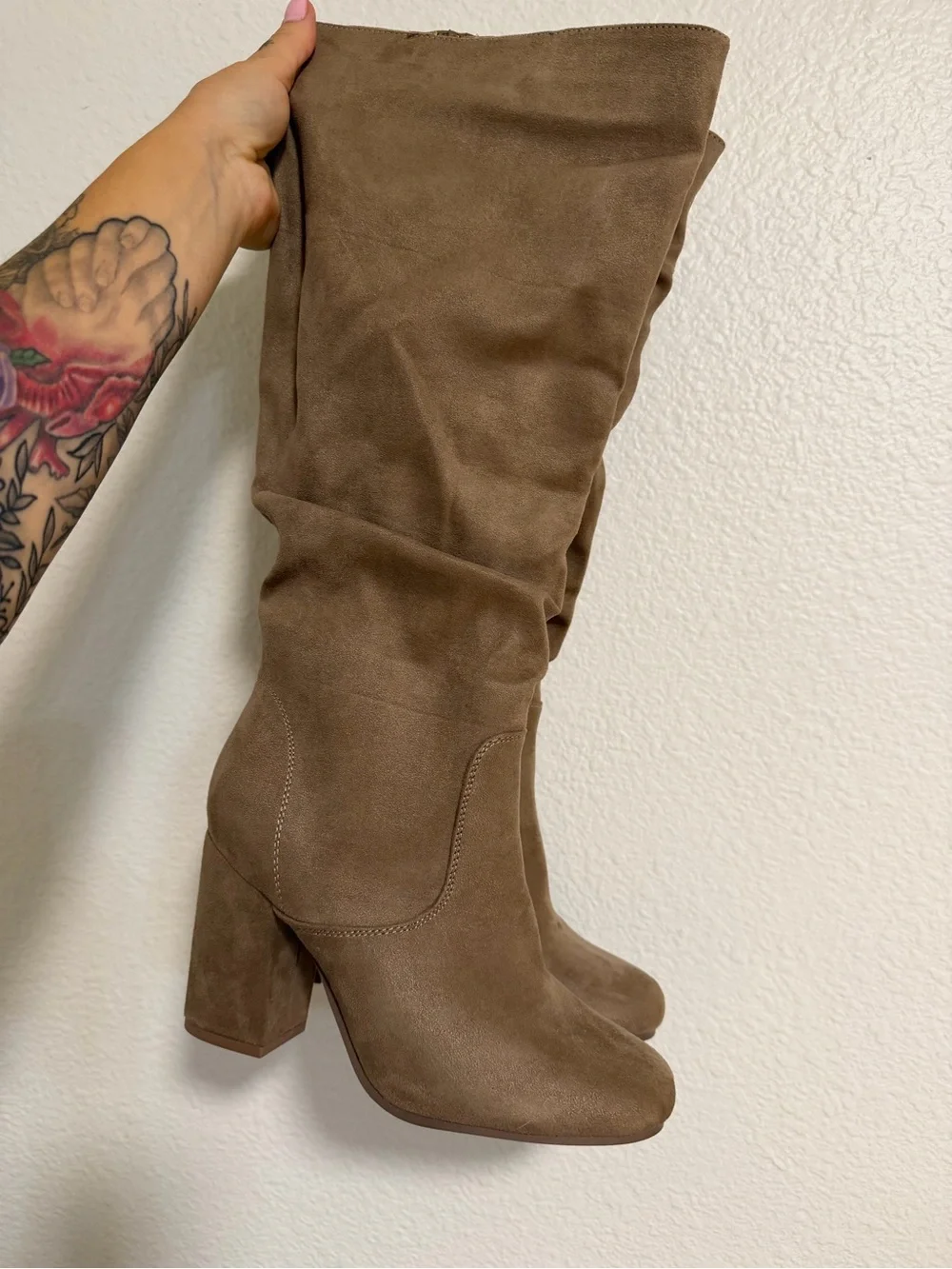 Women’s Brown Suede Knee-High Block Heel Boots